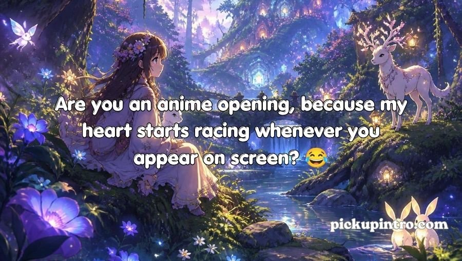 Funny anime pickup lines with an anime couple laughing together