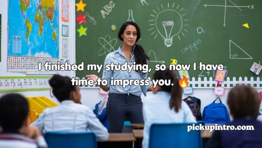 School classroom scene with students smiling and studying